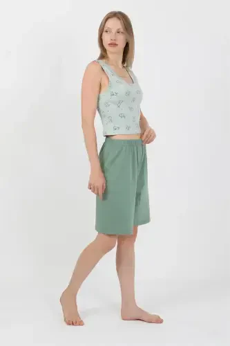 Akbeniz Women's Thick Strap Cotton Jersey Shorts Crop Set Sea Green 3636 - 7