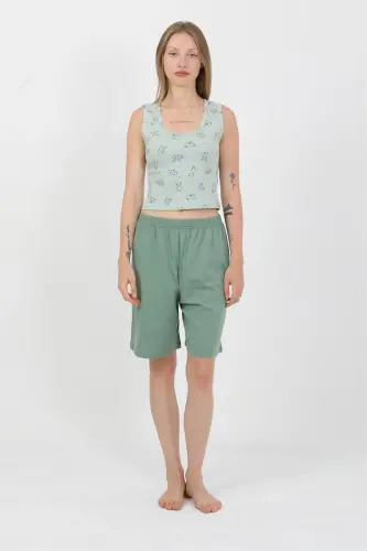 Akbeniz Women's Thick Strap Cotton Jersey Shorts Crop Set Sea Green 3636 - 3