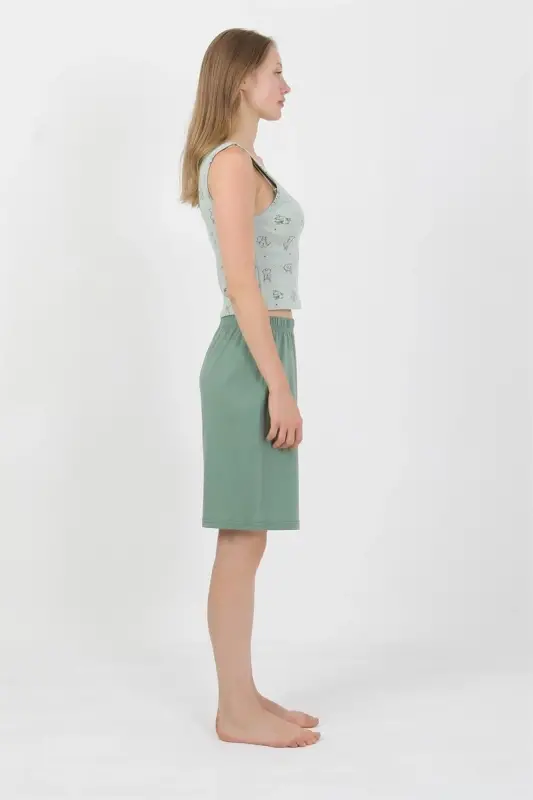 Akbeniz Women's Thick Strap Cotton Jersey Shorts Crop Set Sea Green 3636 - 6