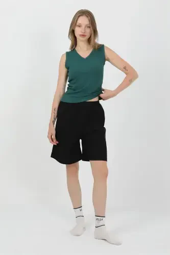 Akbeniz Women's Thick Strap Cotton Jersey Shorts Set Green 3636 - 2