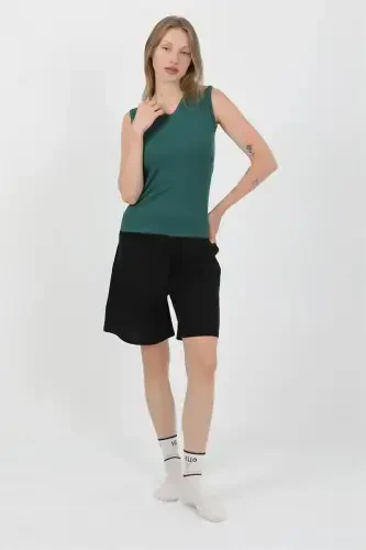 Akbeniz Women's Thick Strap Cotton Jersey Shorts Set Green 3636 - 6