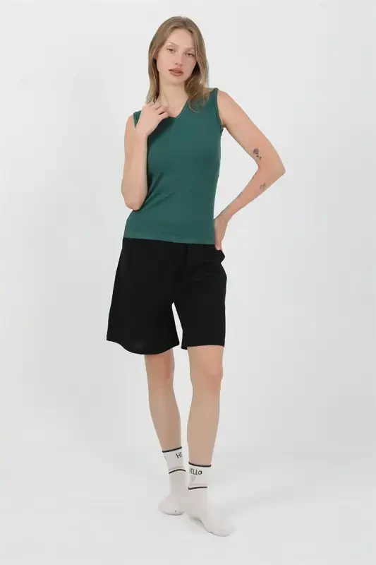 Akbeniz Women's Thick Strap Cotton Jersey Shorts Set Green 3636 - 6