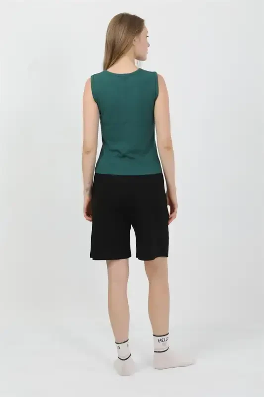 Akbeniz Women's Thick Strap Cotton Jersey Shorts Set Green 3636 - 8