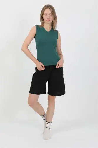 Akbeniz Women's Thick Strap Cotton Jersey Shorts Set Green 3636 - 7