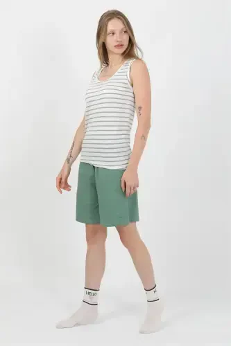 Akbeniz Women's Thick Strap Cotton Jersey Shorts Set Green 3637 - 3