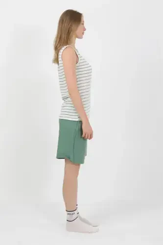 Akbeniz Women's Thick Strap Cotton Jersey Shorts Set Green 3637 - 4