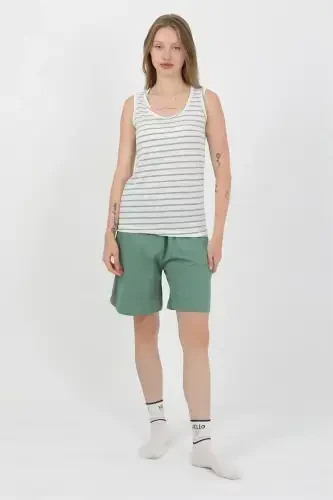 Akbeniz Women's Thick Strap Cotton Jersey Shorts Set Green 3637 - 7