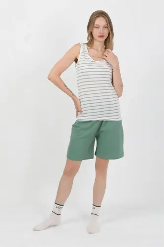 Akbeniz Women's Thick Strap Cotton Jersey Shorts Set Green 3637 - AKBENIZ (1)