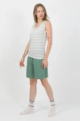 Akbeniz Women's Thick Strap Cotton Jersey Shorts Set Green 3637 - 3