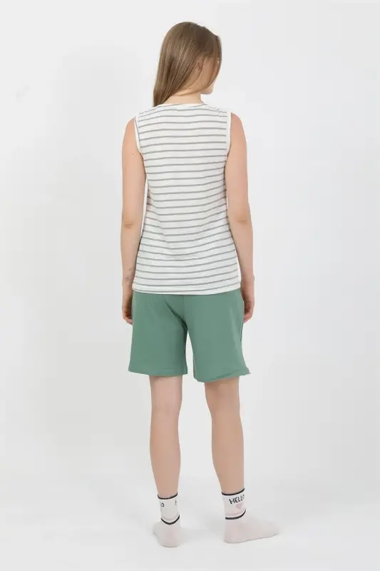 Akbeniz Women's Thick Strap Cotton Jersey Shorts Set Green 3637 - 6