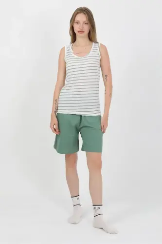 Akbeniz Women's Thick Strap Cotton Jersey Shorts Set Green 3637 - 7