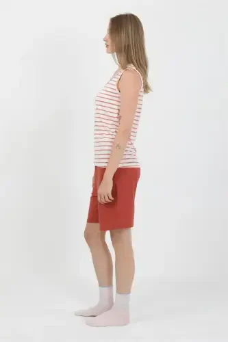 Akbeniz Women's Thick Strap Cotton Jersey Shorts Set Orange 3637 - 6