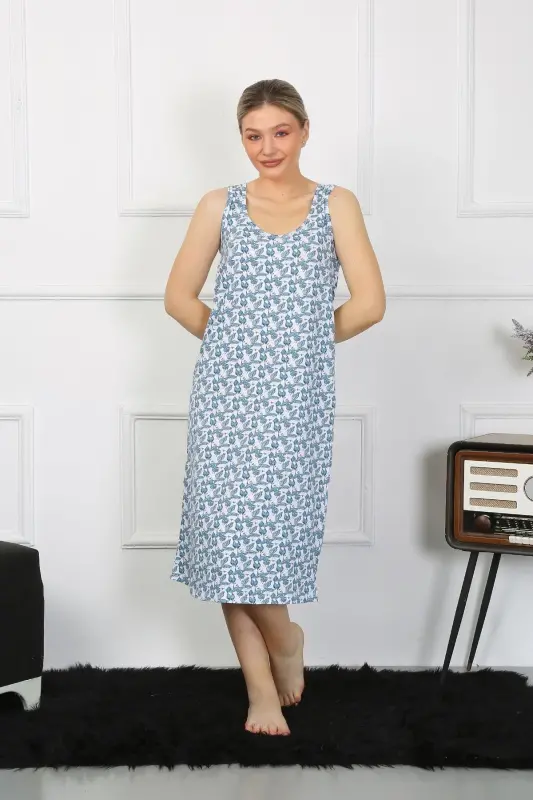 Akbeniz Women's Thick Strap Knitted Long Nightgown 12005 - 1