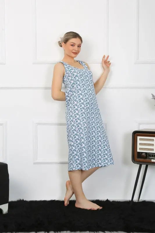 Akbeniz Women's Thick Strap Knitted Long Nightgown 12005 - 2