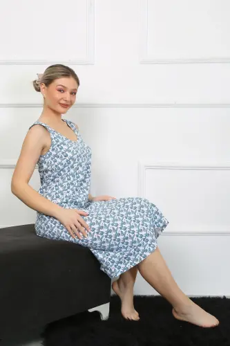 Akbeniz Women's Thick Strap Knitted Long Nightgown 12005 - 4