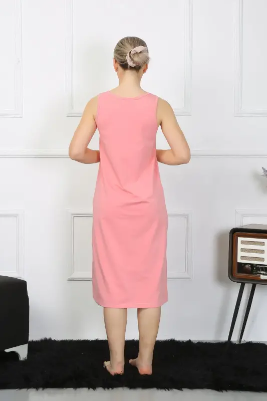 Akbeniz Women's Thick Strap Knitted Long Pink Nightdress 12001 - 3
