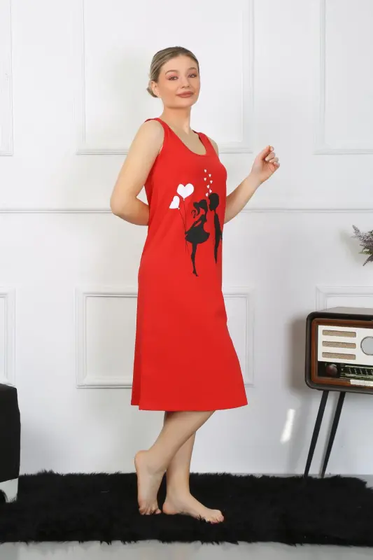 Akbeniz Women's Thick Strap Knitted Long Red Nightgown 12001 - 2