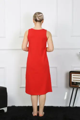Akbeniz Women's Thick Strap Knitted Long Red Nightgown 12001 - 3