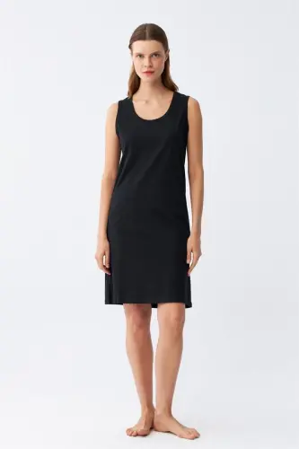 Akbeniz Women's Thick Strap Knitted Nightdress Black 14001 - 3