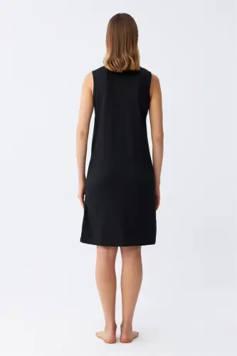 Akbeniz Women's Thick Strap Knitted Nightdress Black 14001 - 4