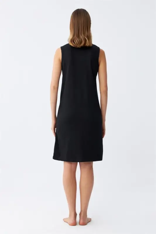 Akbeniz Women's Thick Strap Knitted Nightdress Black 14001 - 4