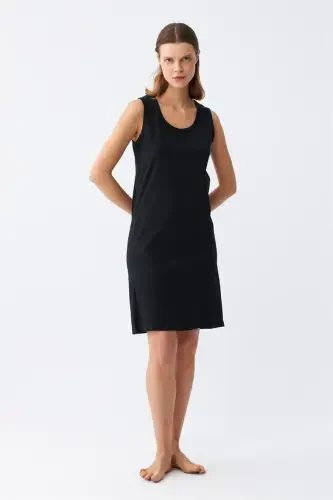 Akbeniz Women's Thick Strap Knitted Nightdress Black 14001 - 1