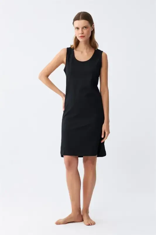 Akbeniz Women's Thick Strap Knitted Nightdress Black 14001 - 2