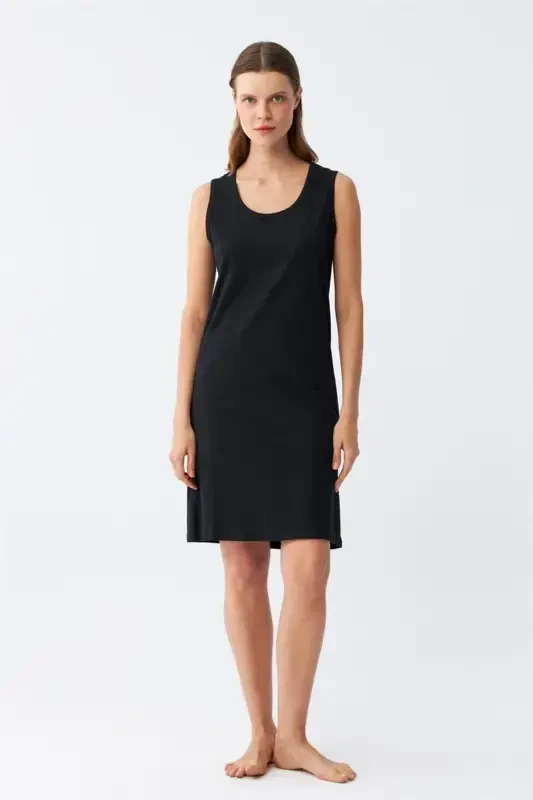 Akbeniz Women's Thick Strap Knitted Nightdress Black 14001 - 3