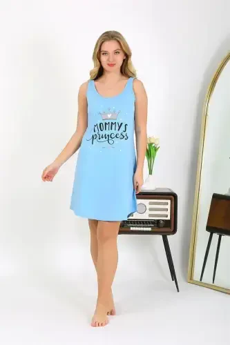 Akbeniz Women's Thick Strap Knitted Nightdress Blue 1777 - AKBENIZ (1)