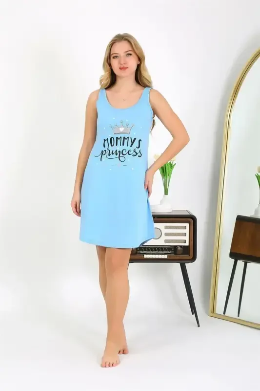 Akbeniz Women's Thick Strap Knitted Nightdress Blue 1777 - 4