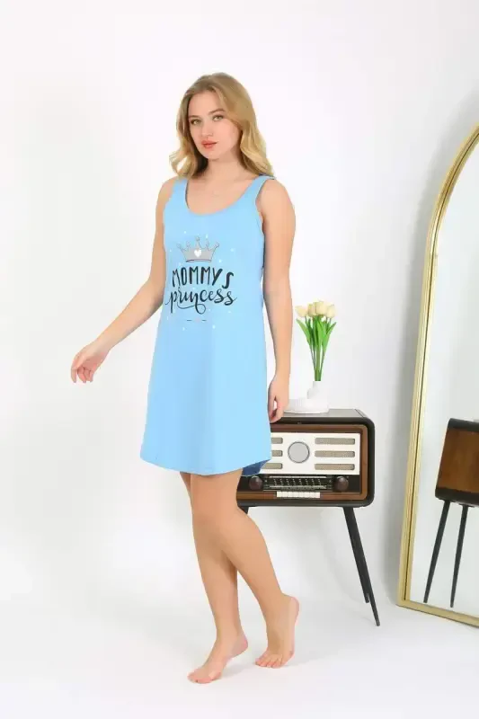 Akbeniz Women's Thick Strap Knitted Nightdress Blue 1777 - 5