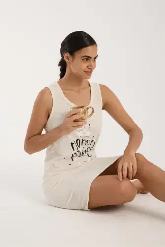 Akbeniz Women's Thick Strap Knitted Nightdress Ecru - 4