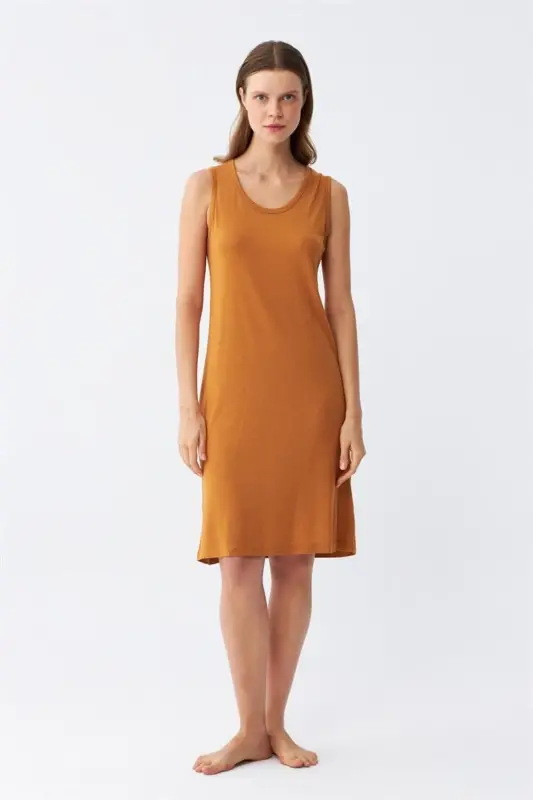 Akbeniz Women's Thick Strap Knitted Nightdress Mustard 14001 - 1