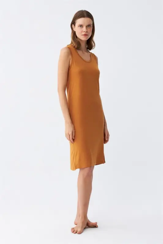 Akbeniz Women's Thick Strap Knitted Nightdress Mustard 14001 - 2