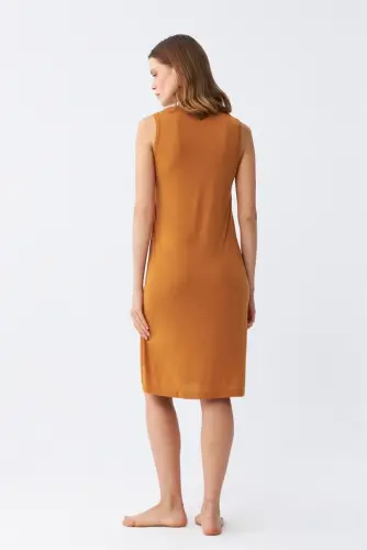 Akbeniz Women's Thick Strap Knitted Nightdress Mustard 14001 - 4