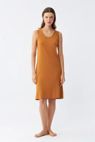 Akbeniz Women's Thick Strap Knitted Nightdress Mustard 14001 