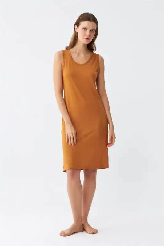 Akbeniz Women's Thick Strap Knitted Nightdress Mustard 14001 - 3