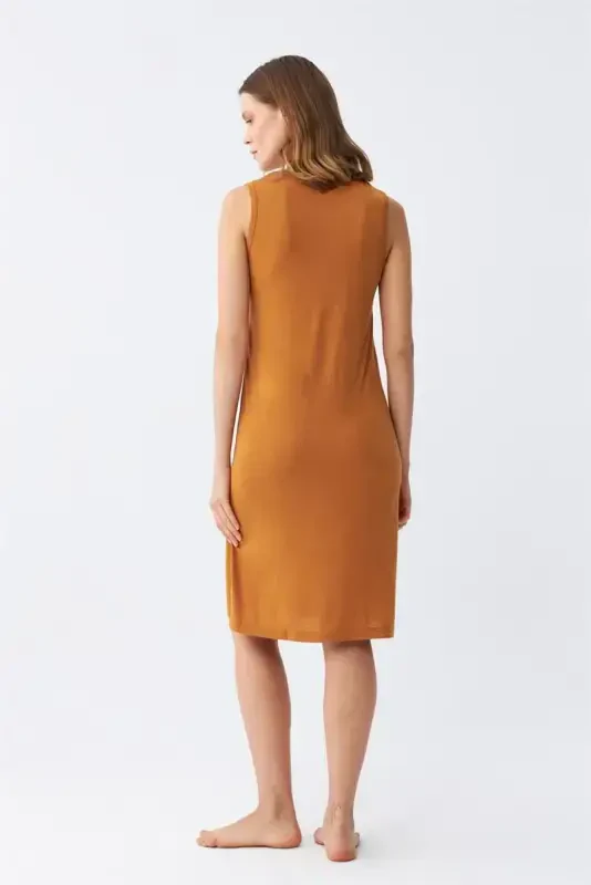 Akbeniz Women's Thick Strap Knitted Nightdress Mustard 14001 - 4
