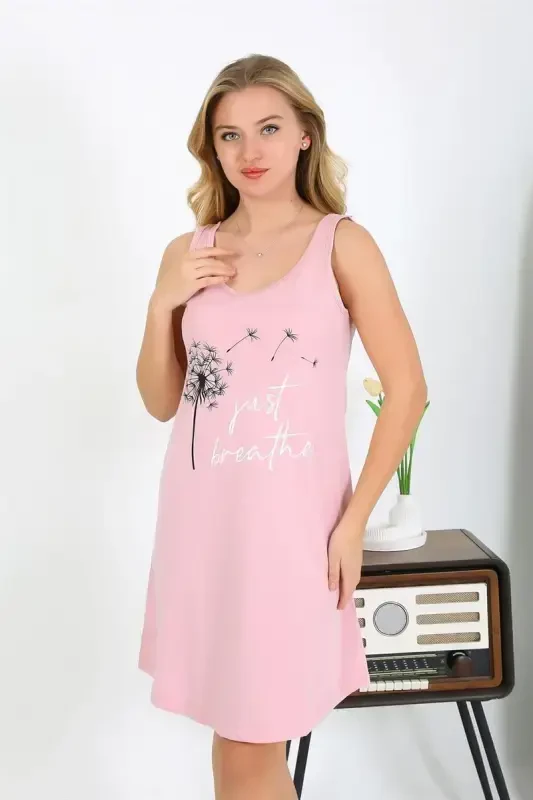 Akbeniz Women's Thick Strap Knitted Nightdress Pink 1777 - 1