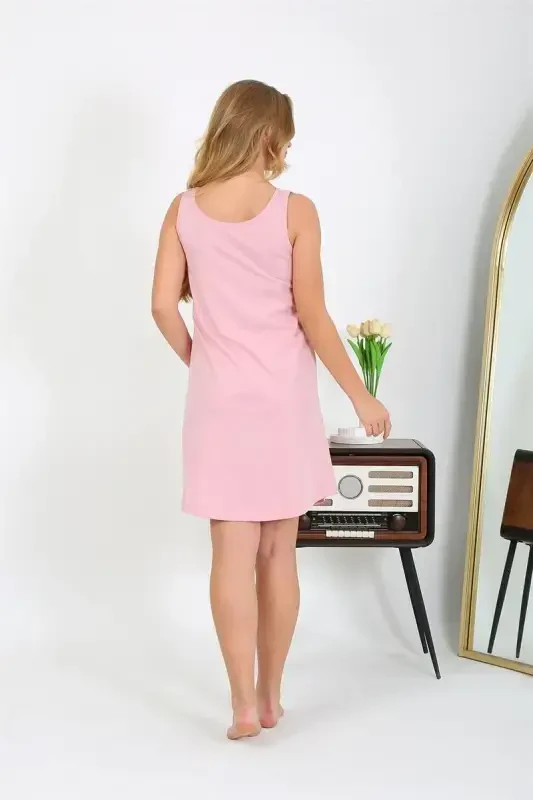 Akbeniz Women's Thick Strap Knitted Nightdress Pink 1777 - 4