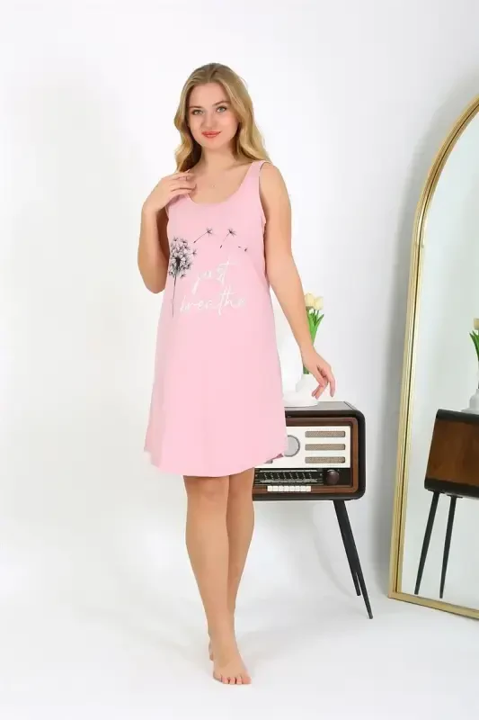 Akbeniz Women's Thick Strap Knitted Nightdress Pink 1777 - 5