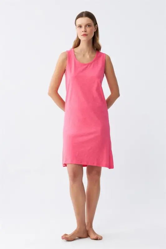 Akbeniz Women's Thick Strap Knitted Nightgown Fuchsia 14001 - 3
