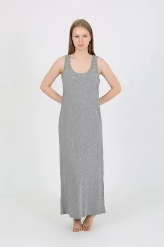 Akbeniz Women's Thick Strap Slit Long Gray Nightdress 90110 - 2