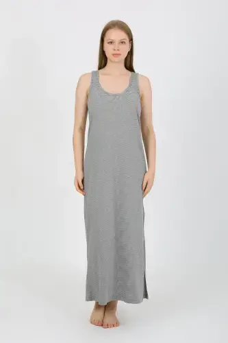 Akbeniz Women's Thick Strap Slit Long Gray Nightdress 90110 