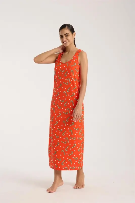 Akbeniz Women's Thick Strap Slit Long Orange Nightgown - 2