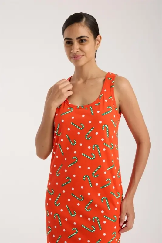 Akbeniz Women's Thick Strap Slit Long Orange Nightgown - 3