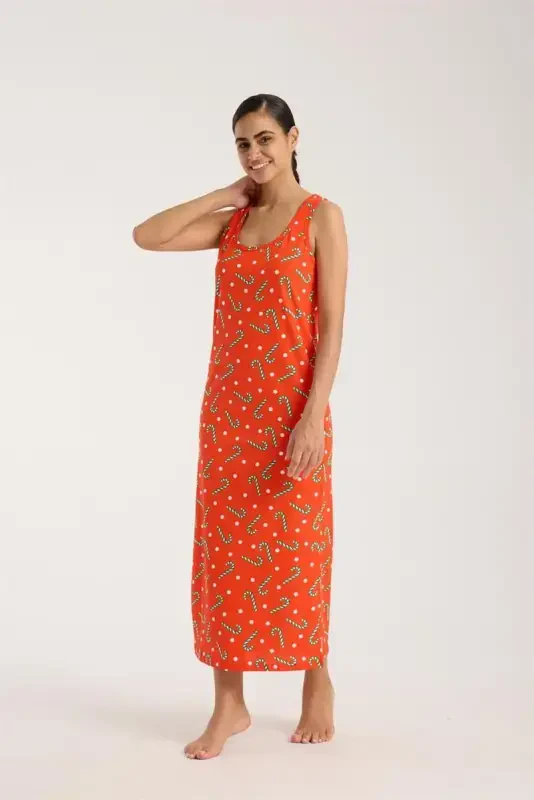 Akbeniz Women's Thick Strap Slit Long Orange Nightgown - 2