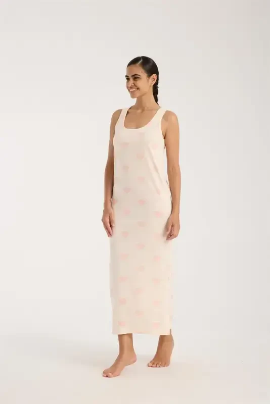 Akbeniz Women's Thick Strap Slit Long Powder Nightgown - 1