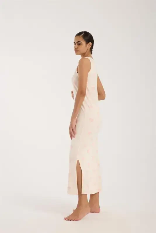 Akbeniz Women's Thick Strap Slit Long Powder Nightgown - 4