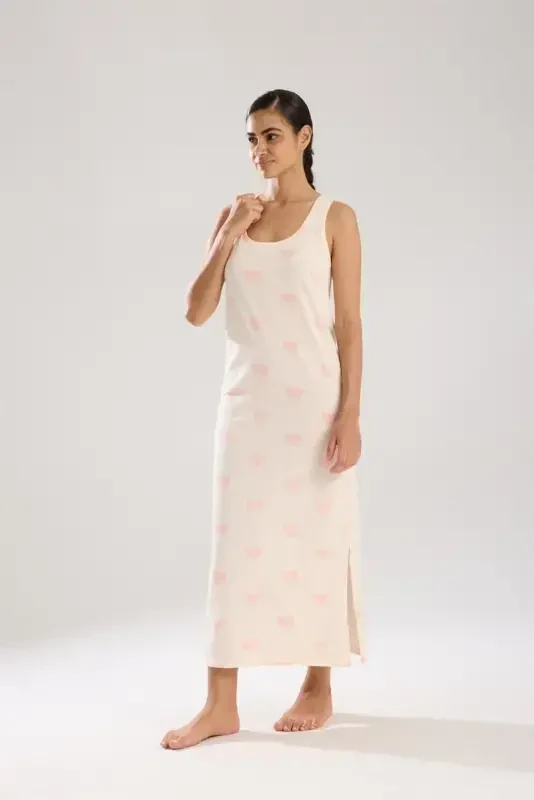 Akbeniz Women's Thick Strap Slit Long Powder Nightgown - 6